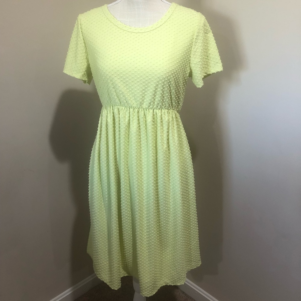 Yellow Swiss Dot Short Sleeve Elastic Waist Dress